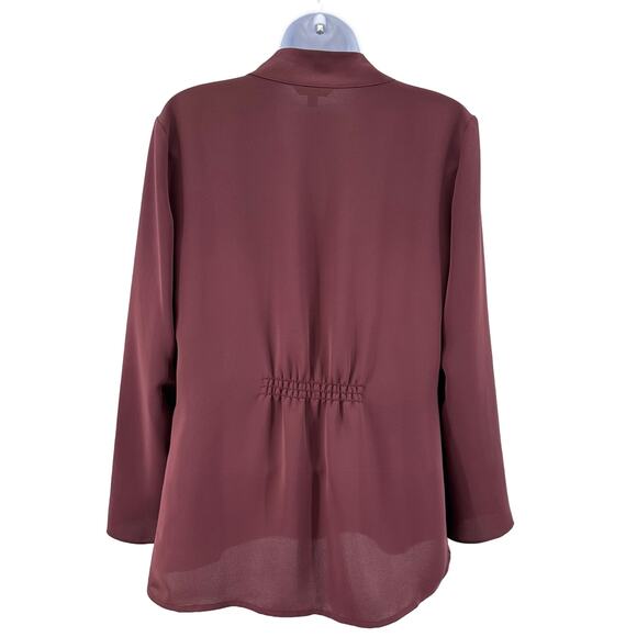 Nic + Zoe Burgundy Long Sleeve Pleated Chiffon Blouse Womens Small V-Neck Hi Low - Picture 5 of 7